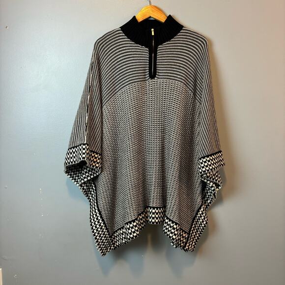 Liz Claiborne Poncho Sweater Tall Black White Large XL Lagenlook - Picture 1 of 5